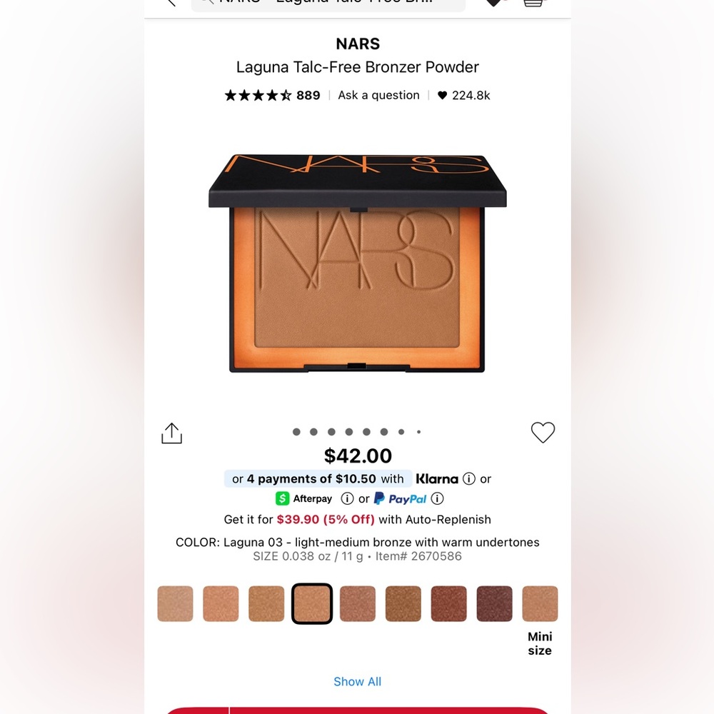 NARS Laguna 03 Bronzer - Light-Medium Bronze